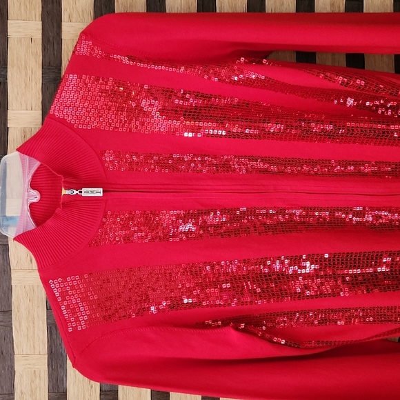 St. John silk/cashmere zip up sequin sweater like new - Picture 2 of 11
